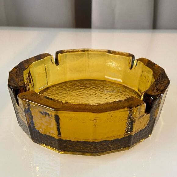 Vintage Mid Century Blenko Honey Amber Gold Ashtray - Picture 1 of 6